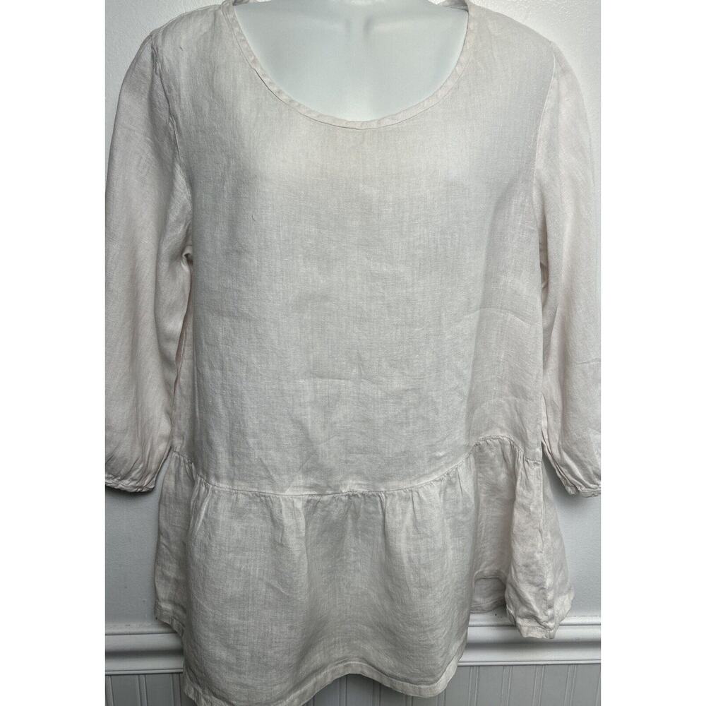 Pure Match 100% Linen 3/4 L Sleeves Tunic Top White Women Small Oversized